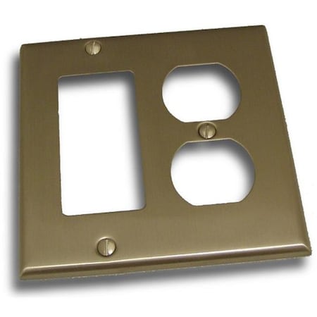 Double Rocker And Receptacle Outlet Switch Plate; Satin Nickel